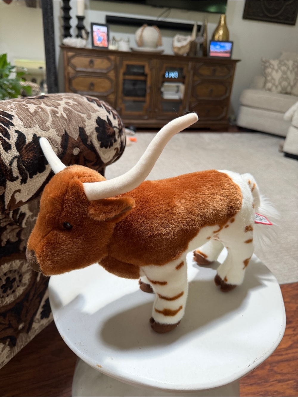Plush Brown & White Longhorn Stuffed Animal - Soft Cattle Toy